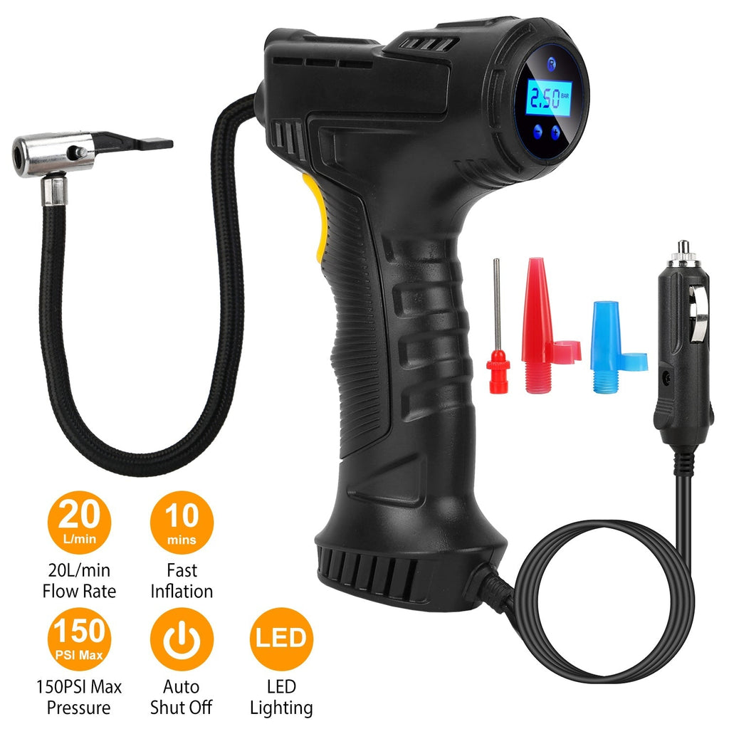Portable Car Tire Inflator DC 12V Digital Car Air Pump Compressor Electric Air Pump w/LED Light 150PSI