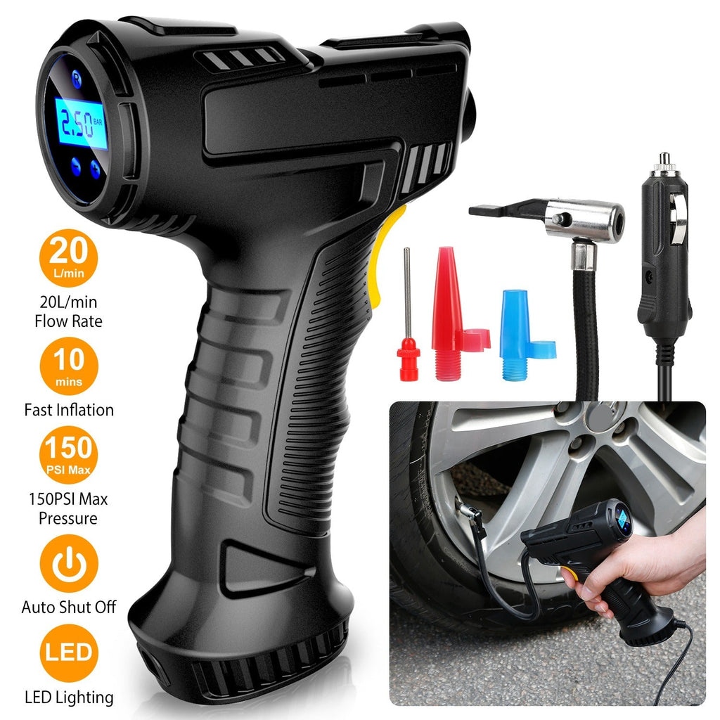 Portable Car Tire Inflator DC 12V Digital Car Air Pump Compressor Electric Air Pump w/LED Light 150PSI