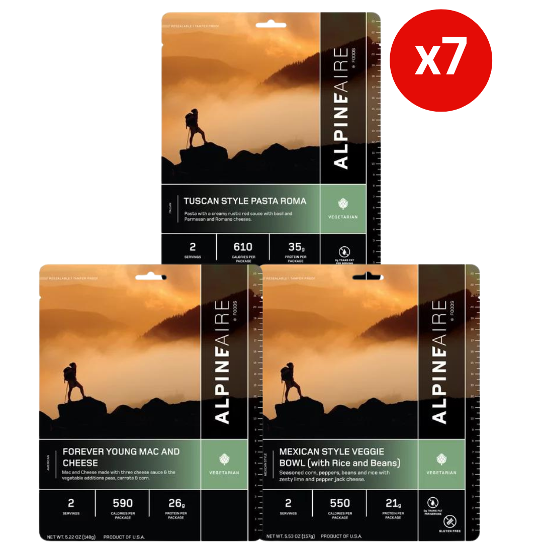 AlpineAire 1 Week Emergency Food Bundle | 7-Day Vegetarian Meal Kit (21 Pouches)
